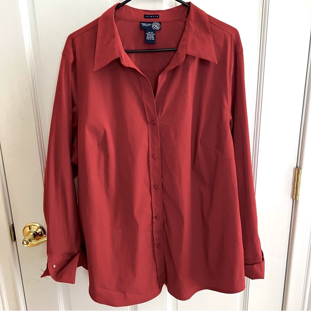 Womens VENEZIA JEANS CLOTHING CO Rust Stretch Button down Top Plus Size 18/20